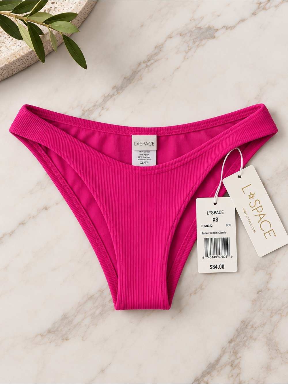 L*SPACE Sandy Classic Bikini Bottom Ribbed Stretch Bougainvillea Seamless XS NEW